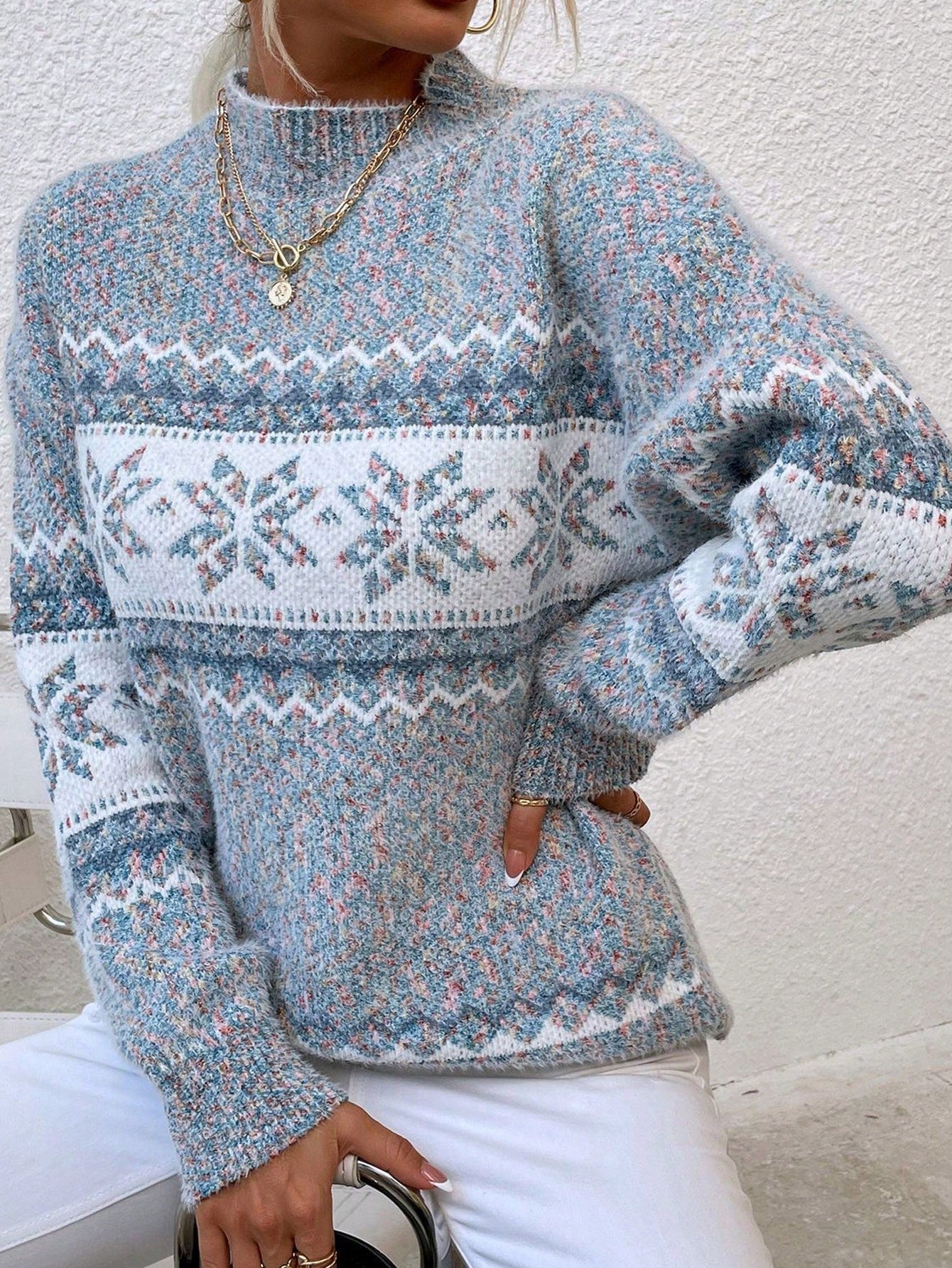 Pull Femme à Manches Longues avec Col Bas Lucyle