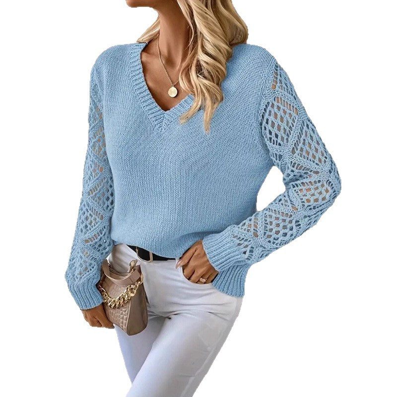 Pull Femme à Manches Transparentes avec Col V Lucyle