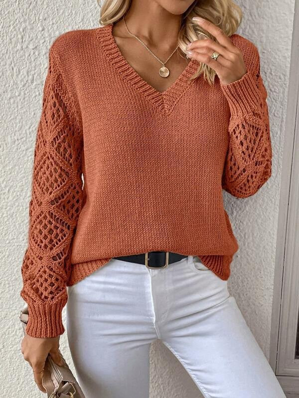 Pull Femme à Manches Transparentes avec Col V Lucyle