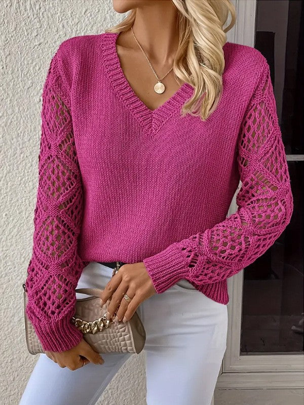 Pull Femme à Manches Transparentes avec Col V Lucyle
