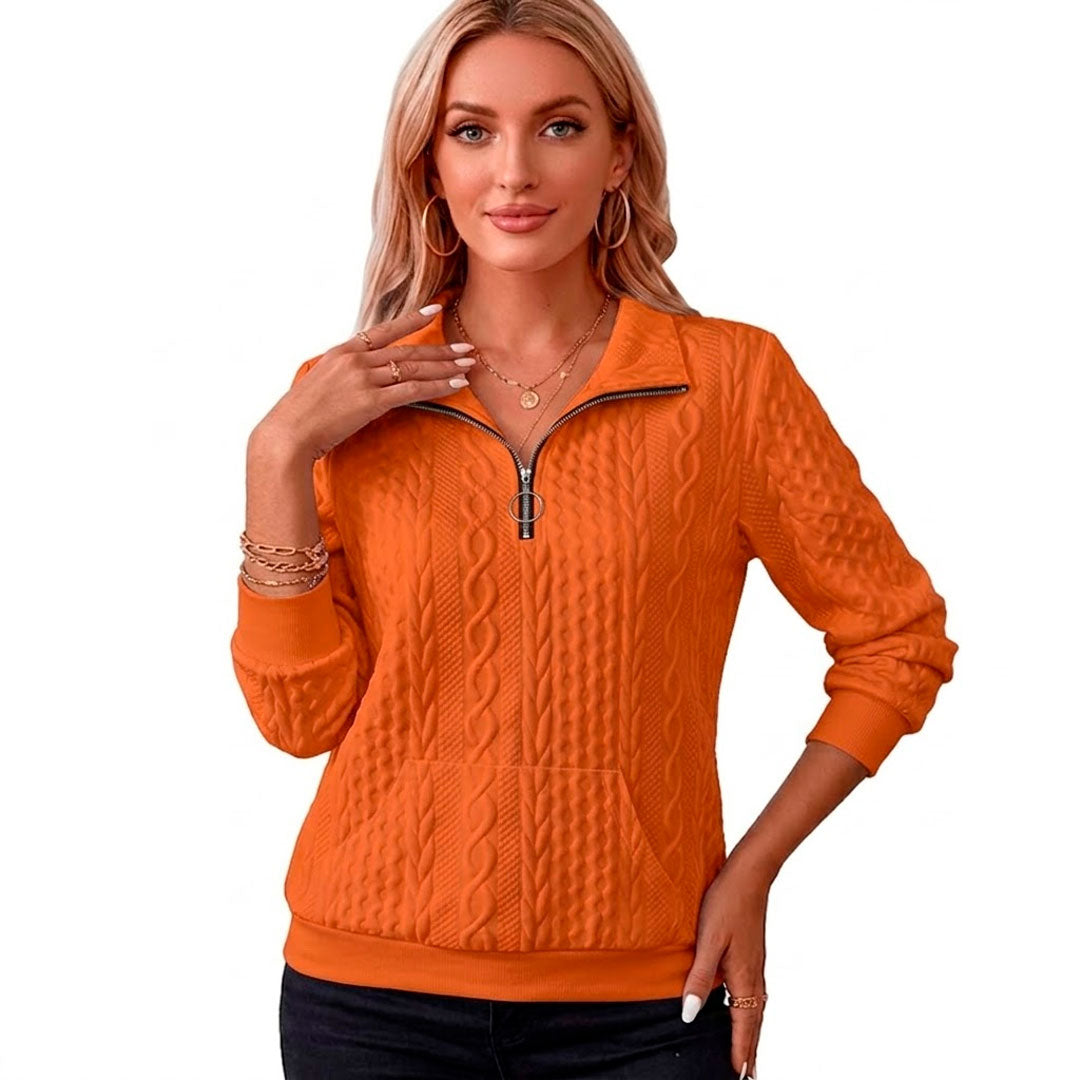 Pull Femme avec Col Zippé et Torsades Lucyle