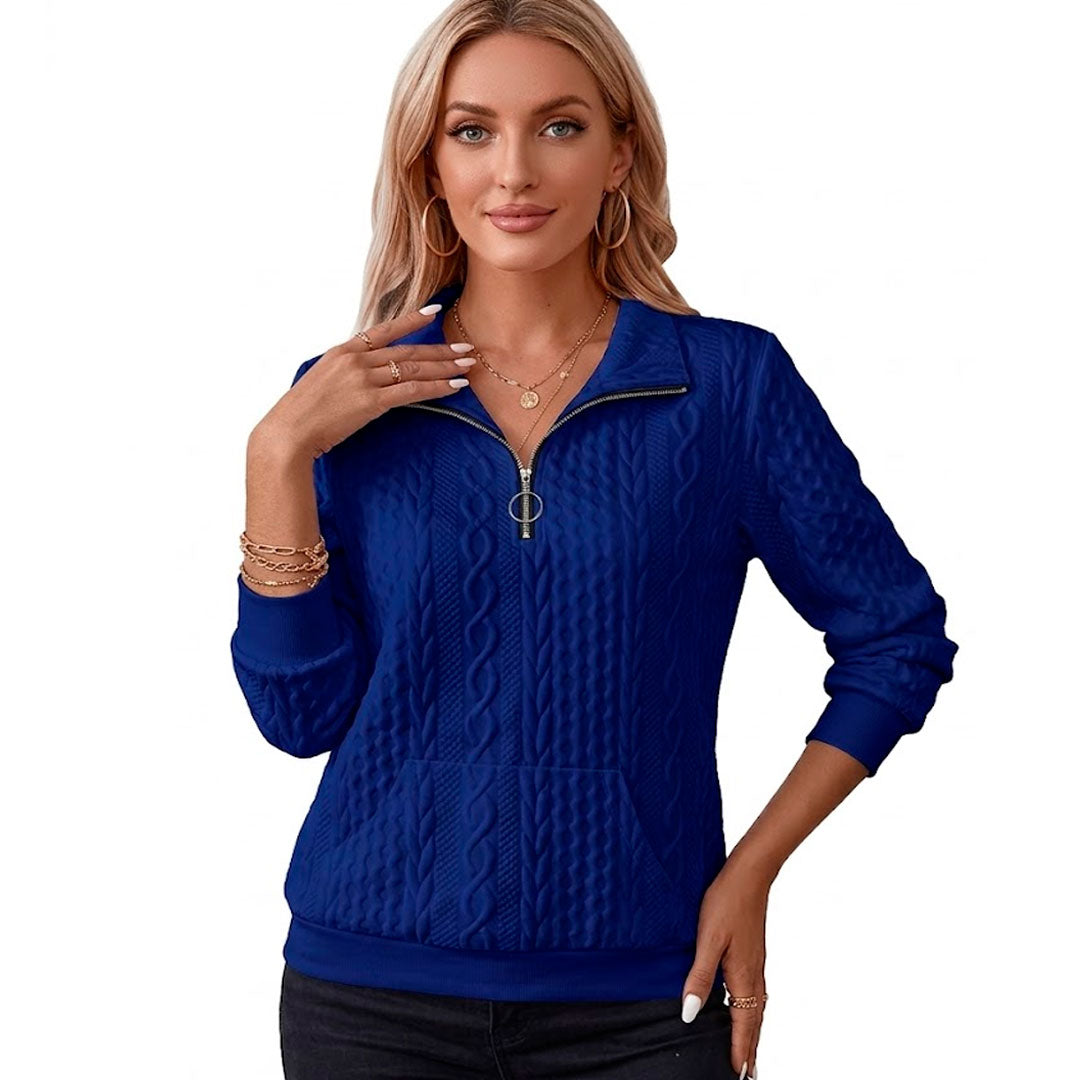 Pull Femme avec Col Zippé et Torsades Lucyle