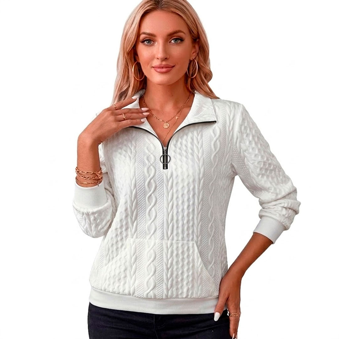 Pull Femme avec Col Zippé et Torsades Lucyle