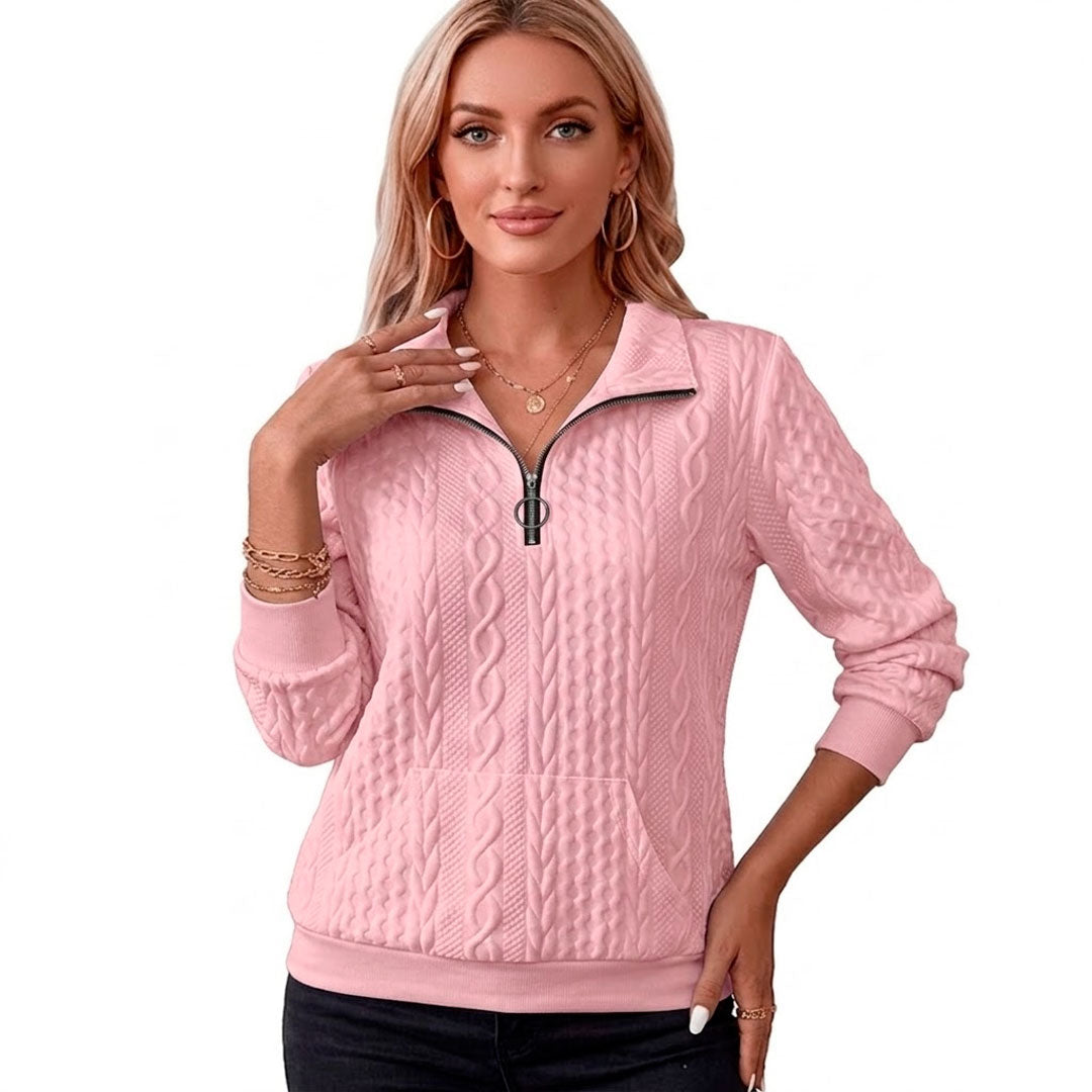 Pull Femme avec Col Zippé et Torsades Lucyle