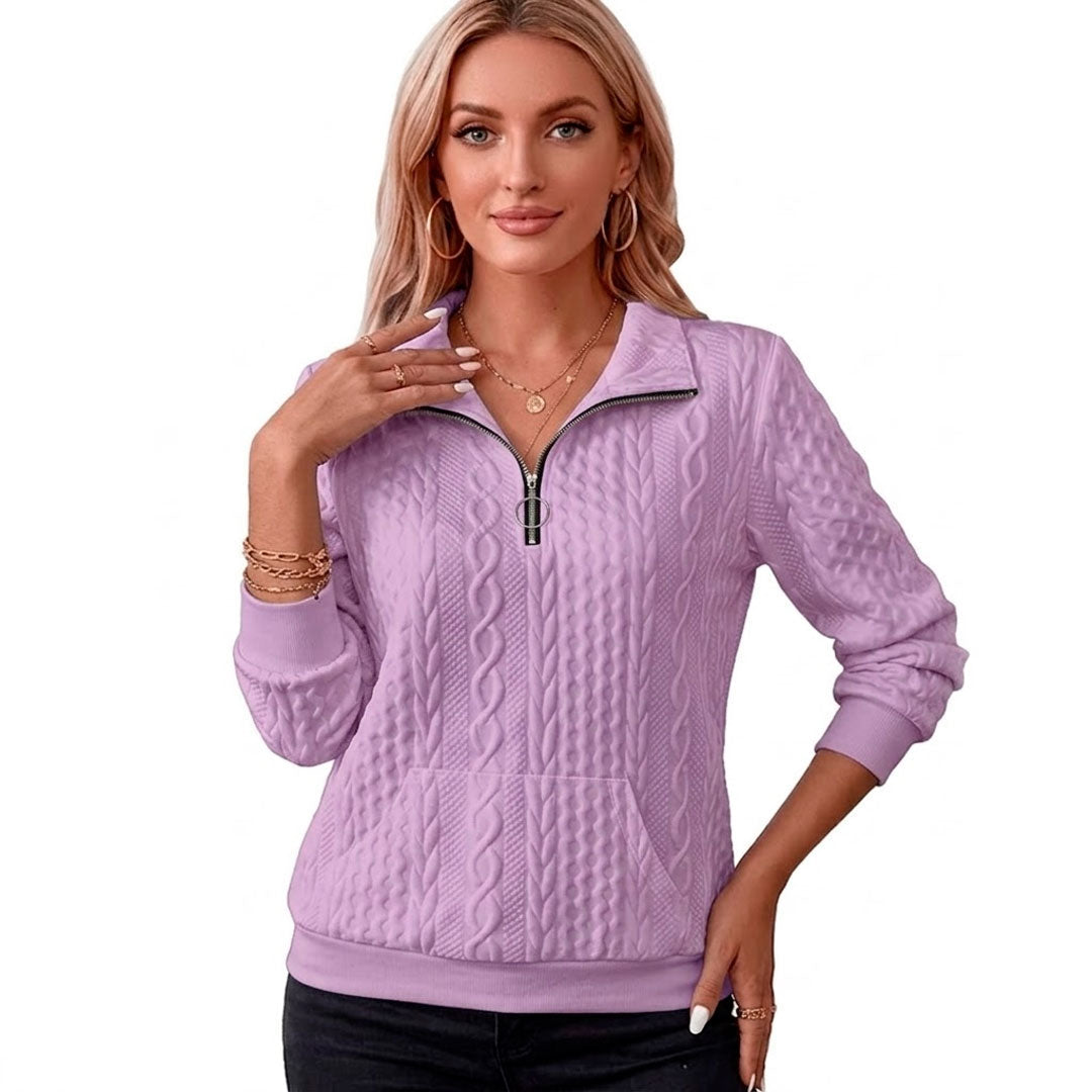 Pull Femme avec Col Zippé et Torsades Lucyle