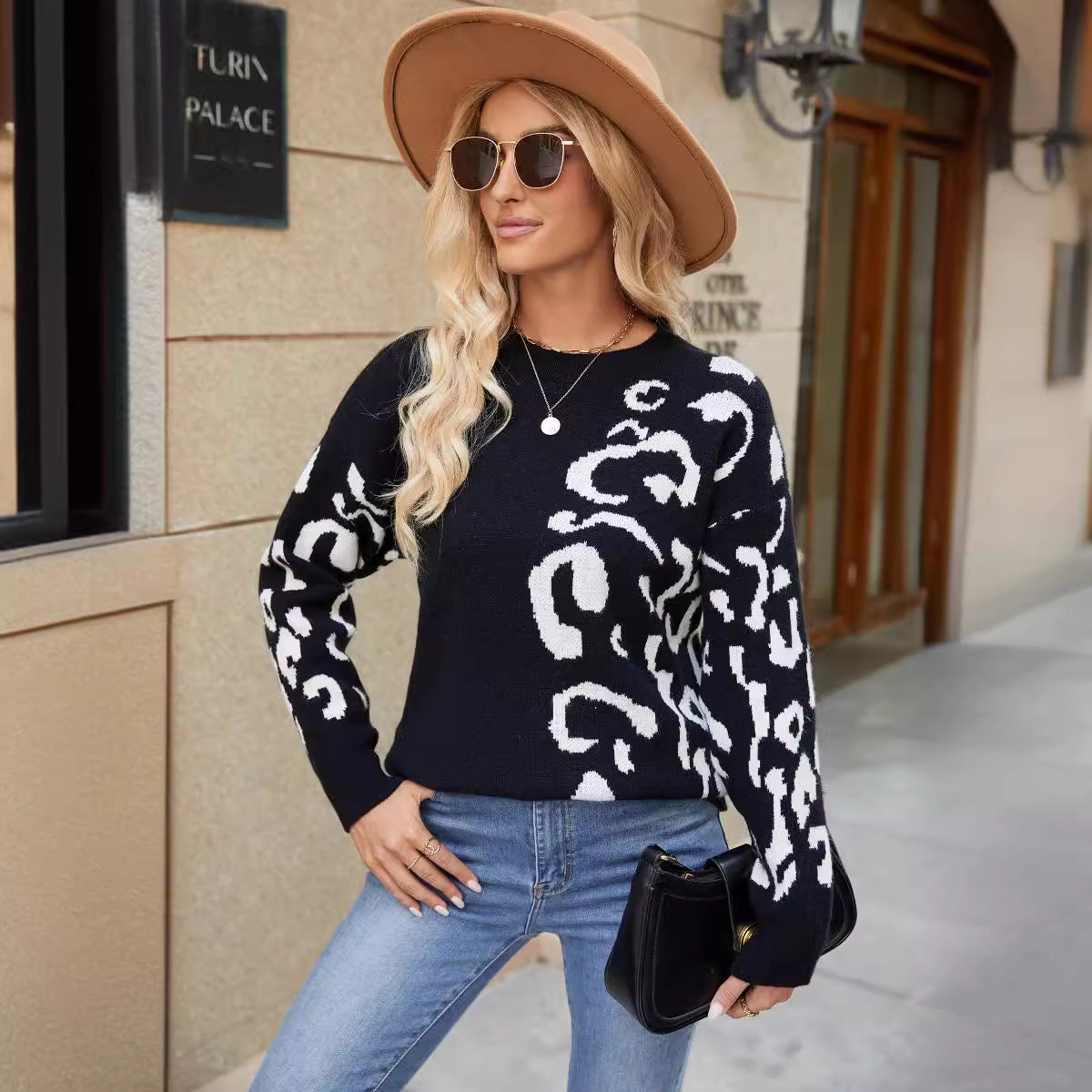 Pull Femme en Maille avec Imprimé Animalier Lucyle