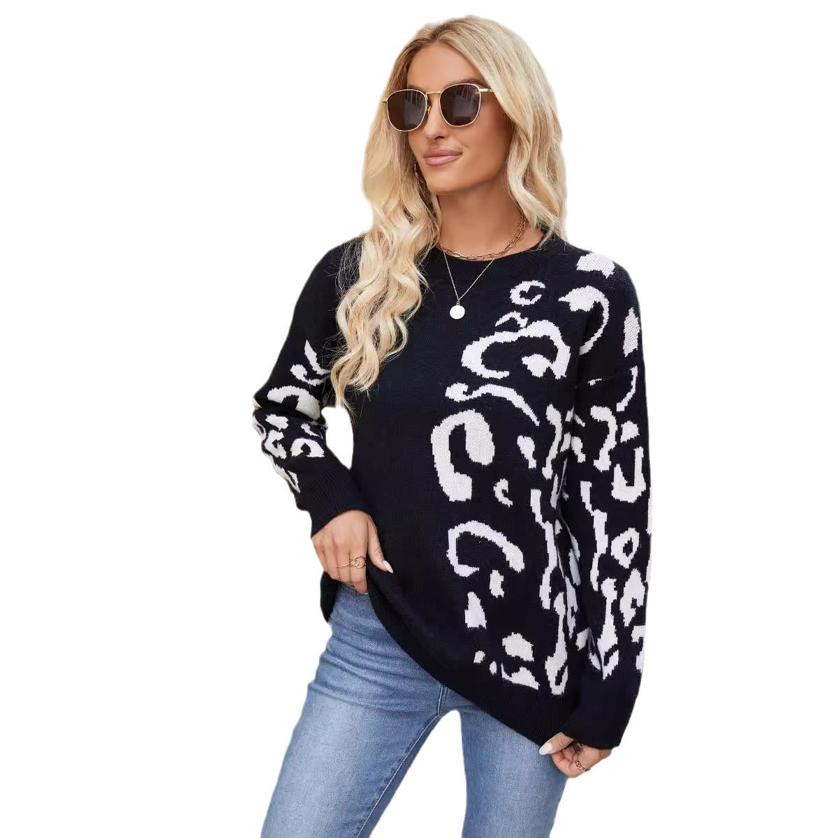 Pull Femme en Maille avec Imprimé Animalier Lucyle