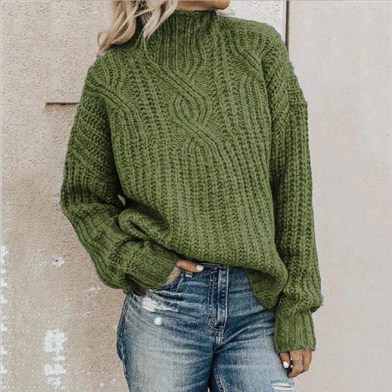 Pull Tricot Femme Col Montant avec Bordures Côtelées Lucyle