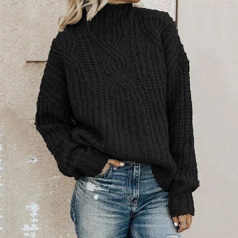 Pull Tricot Femme Col Montant avec Bordures Côtelées Lucyle
