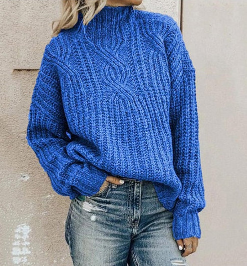 Pull Tricot Femme Col Montant avec Bordures Côtelées Lucyle