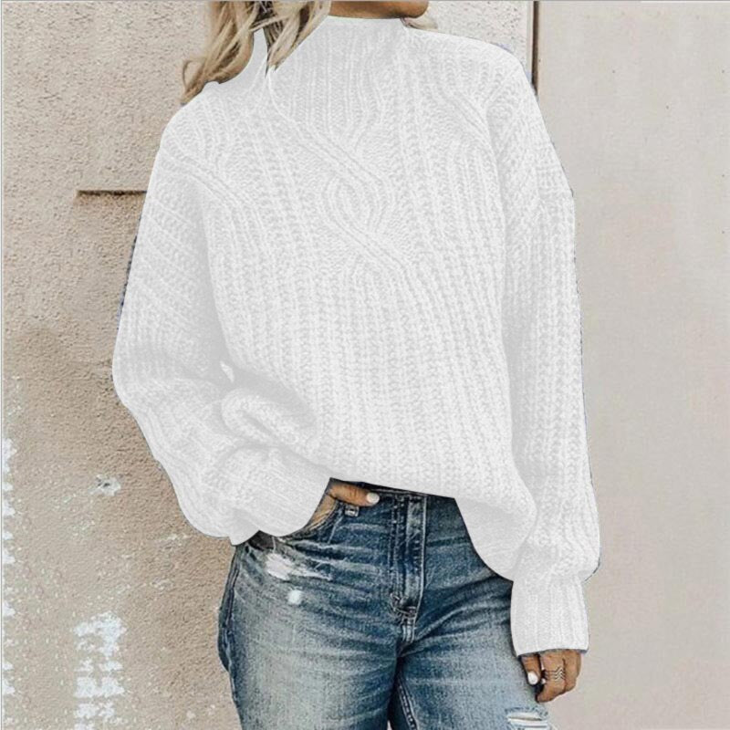 Pull Tricot Femme Col Montant avec Bordures Côtelées Lucyle