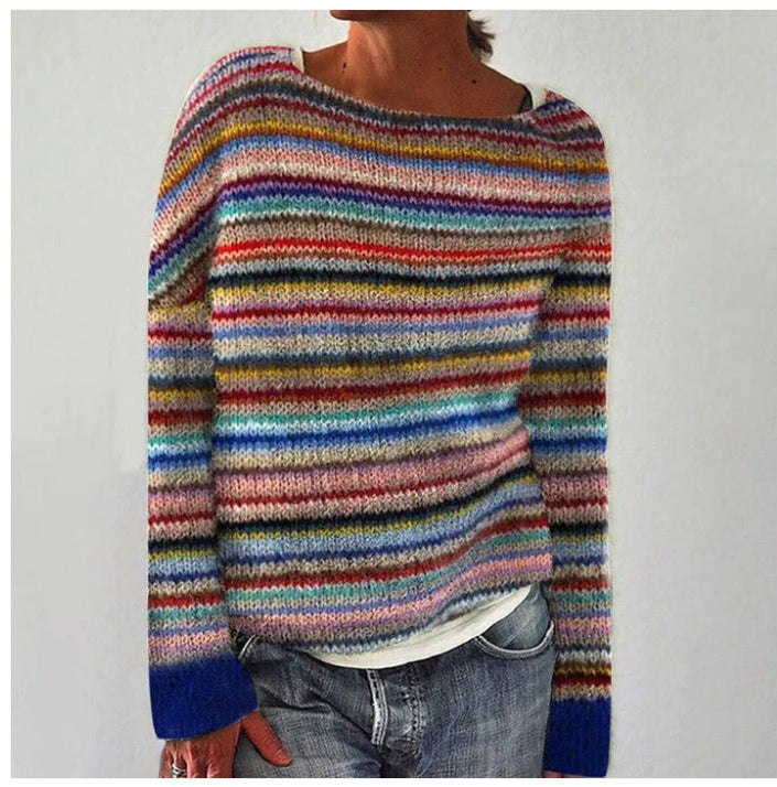 Pull en Maille Femme Rayé avec Encolure Ras du Cou Lucyle