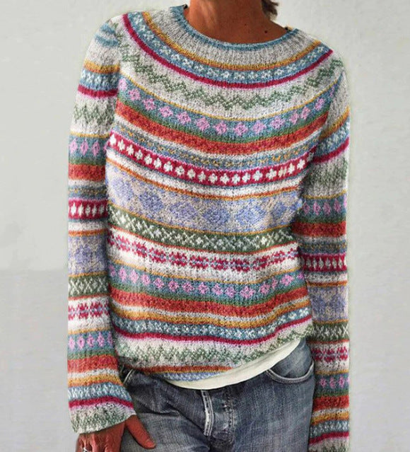 Pull en Maille Femme Rayé avec Encolure Ras du Cou Lucyle