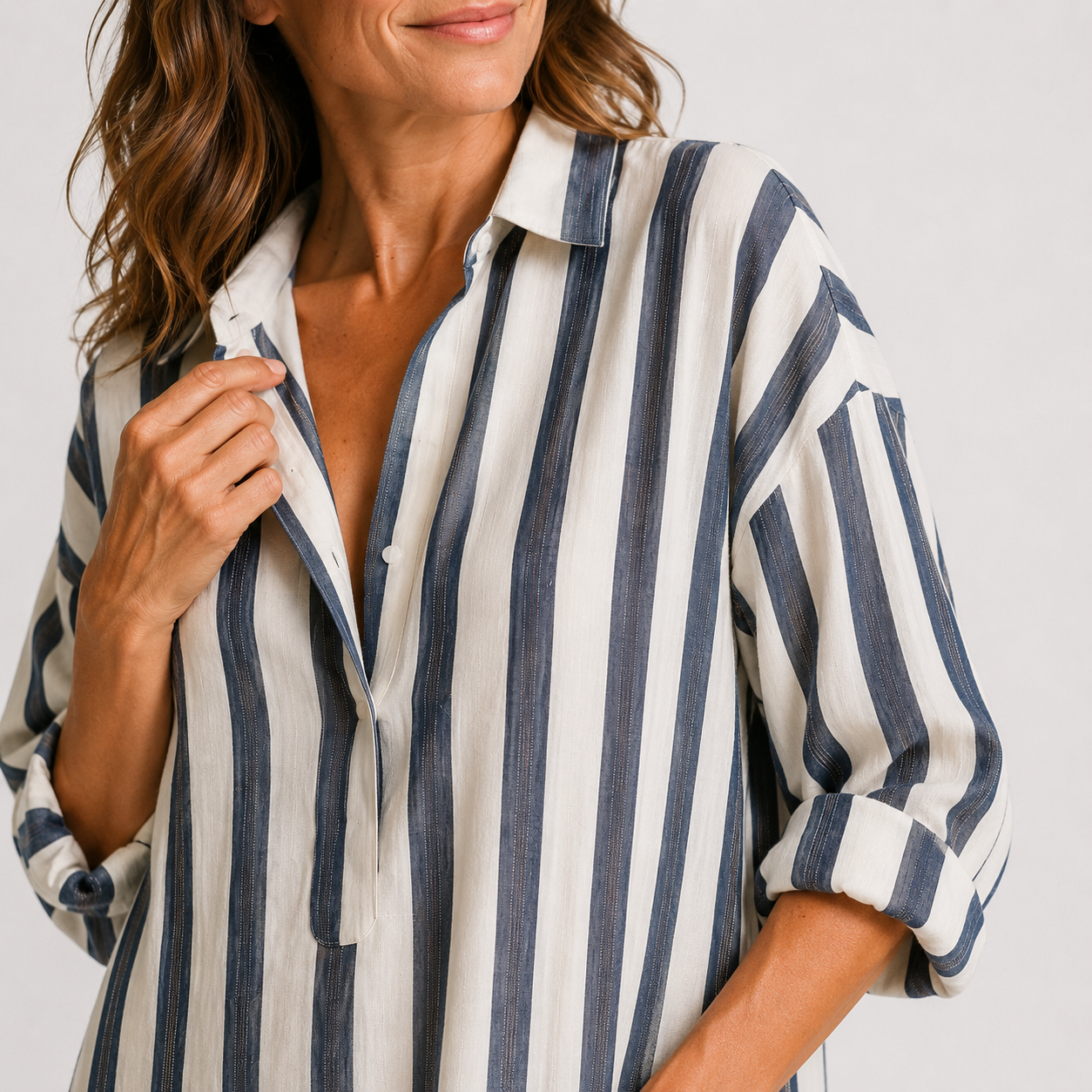 Robe Chemise Longue Femme avec Col en V Lucyle