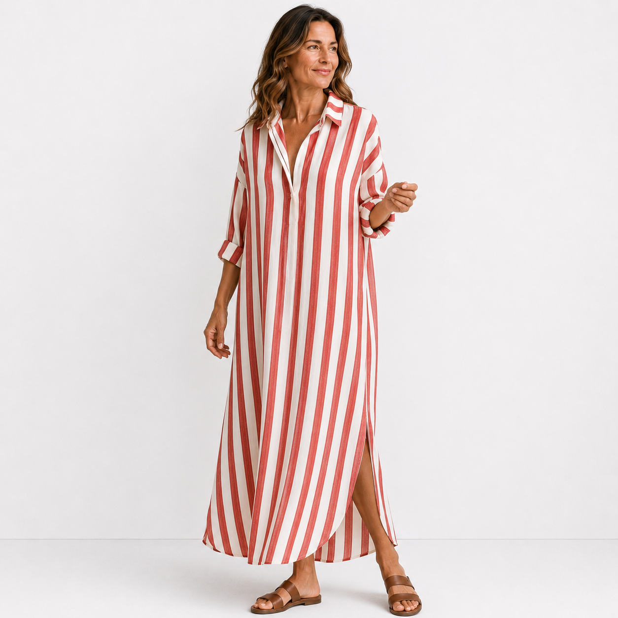 Robe Chemise Longue Femme avec Col en V Lucyle