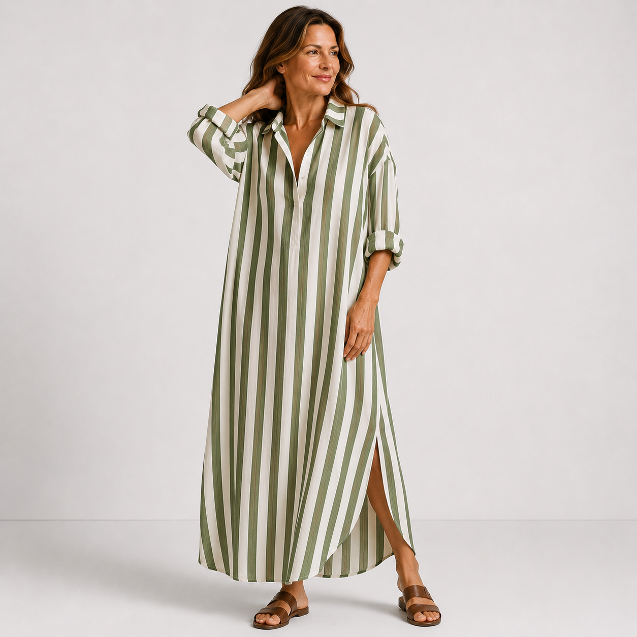Robe Chemise Longue Femme avec Col en V Lucyle