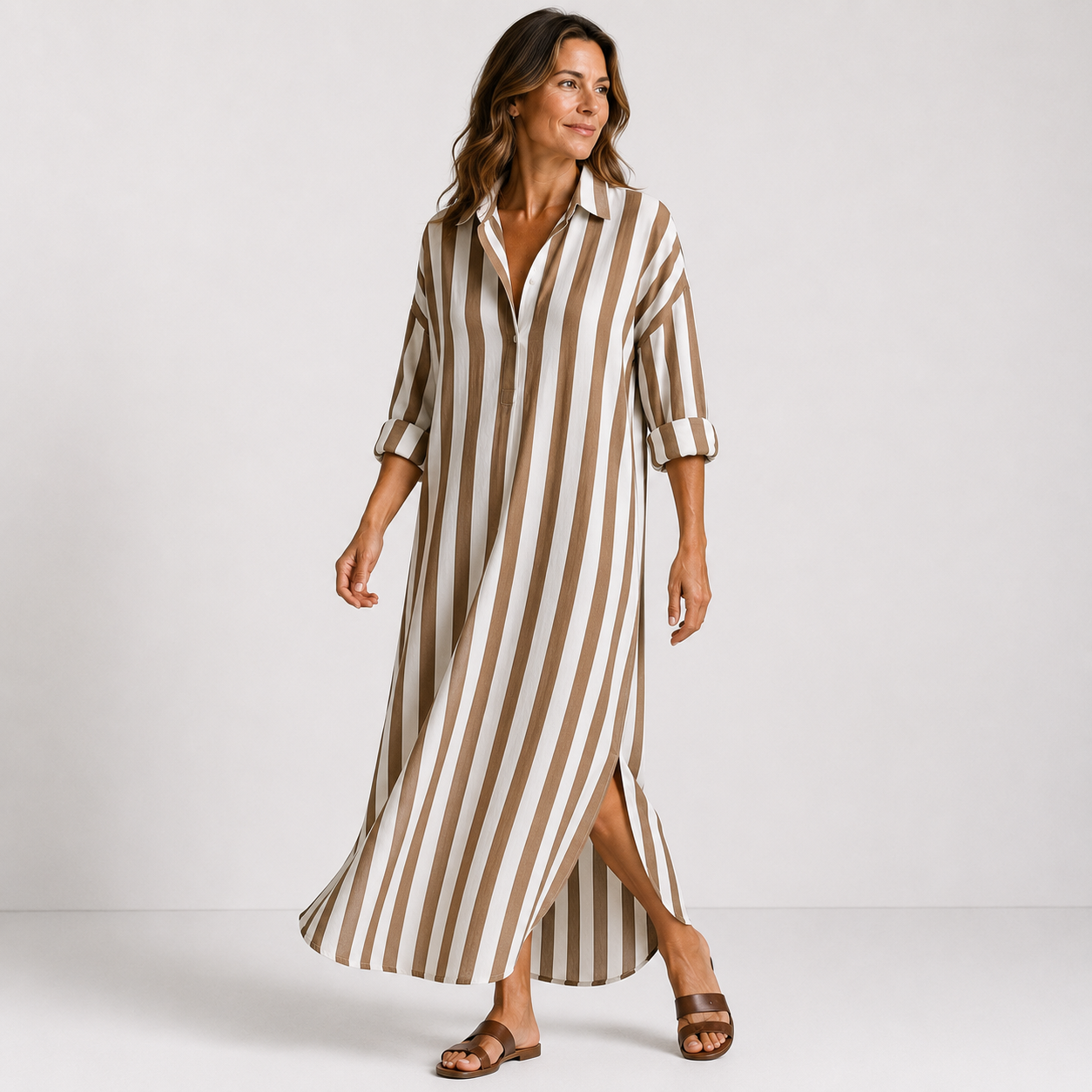 Robe Chemise Longue Femme avec Col en V Lucyle