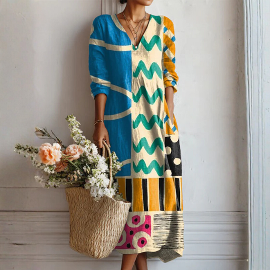 Robe Décontractée Femme avec Imprimé Abstrait en Lin Lucyle