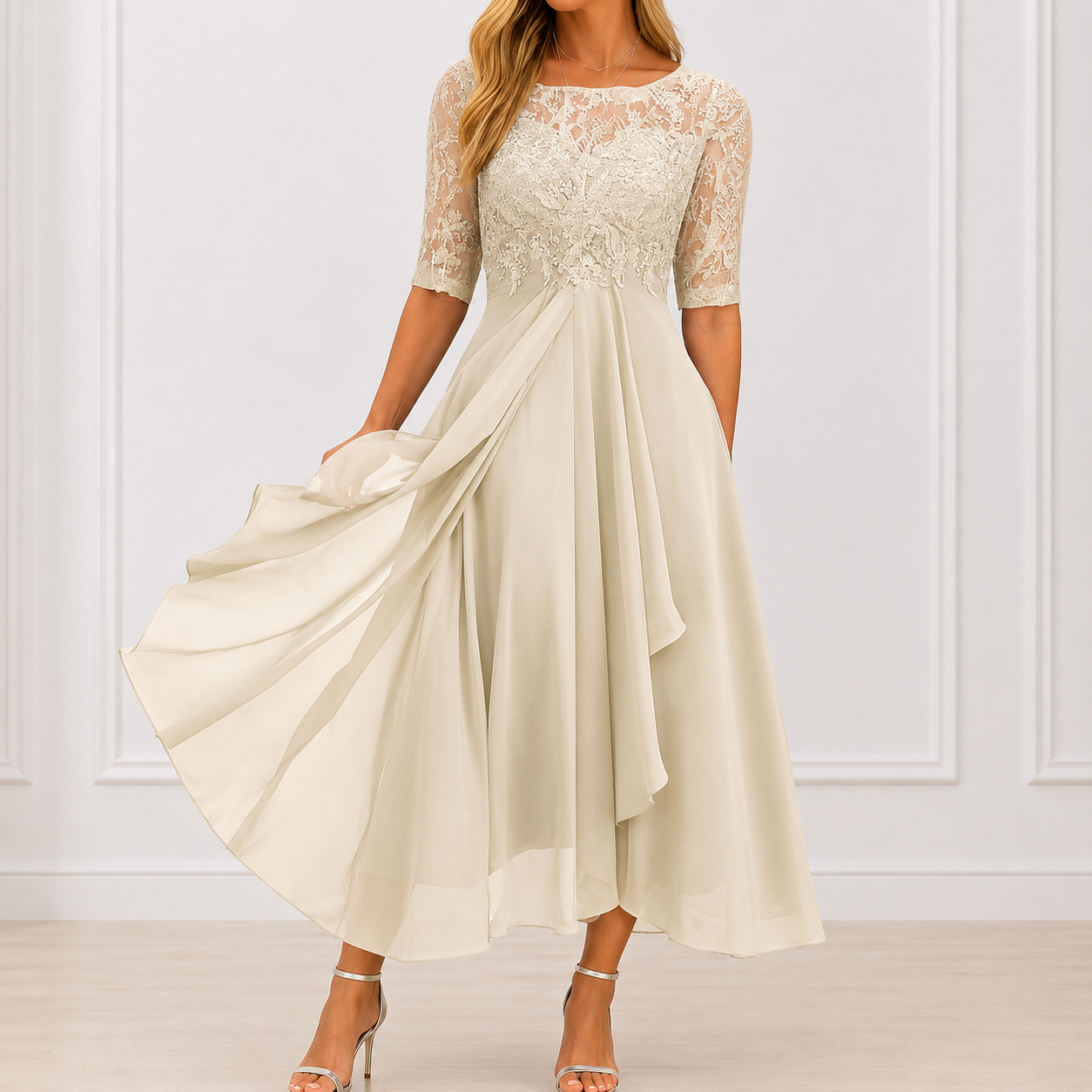 Robe Élégante Femme avec Détails Floraux Lucyle