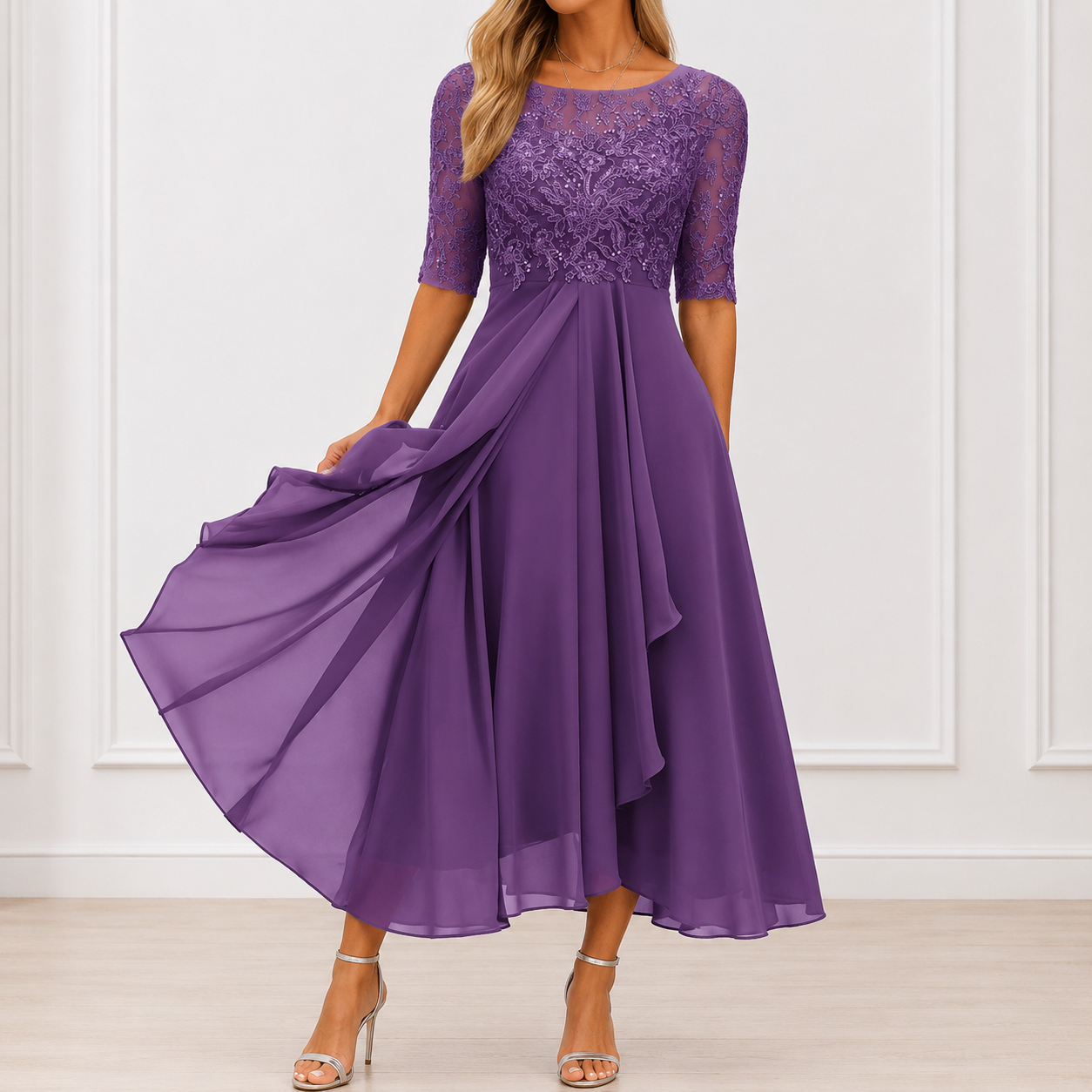 Robe Élégante Femme avec Détails Floraux Lucyle