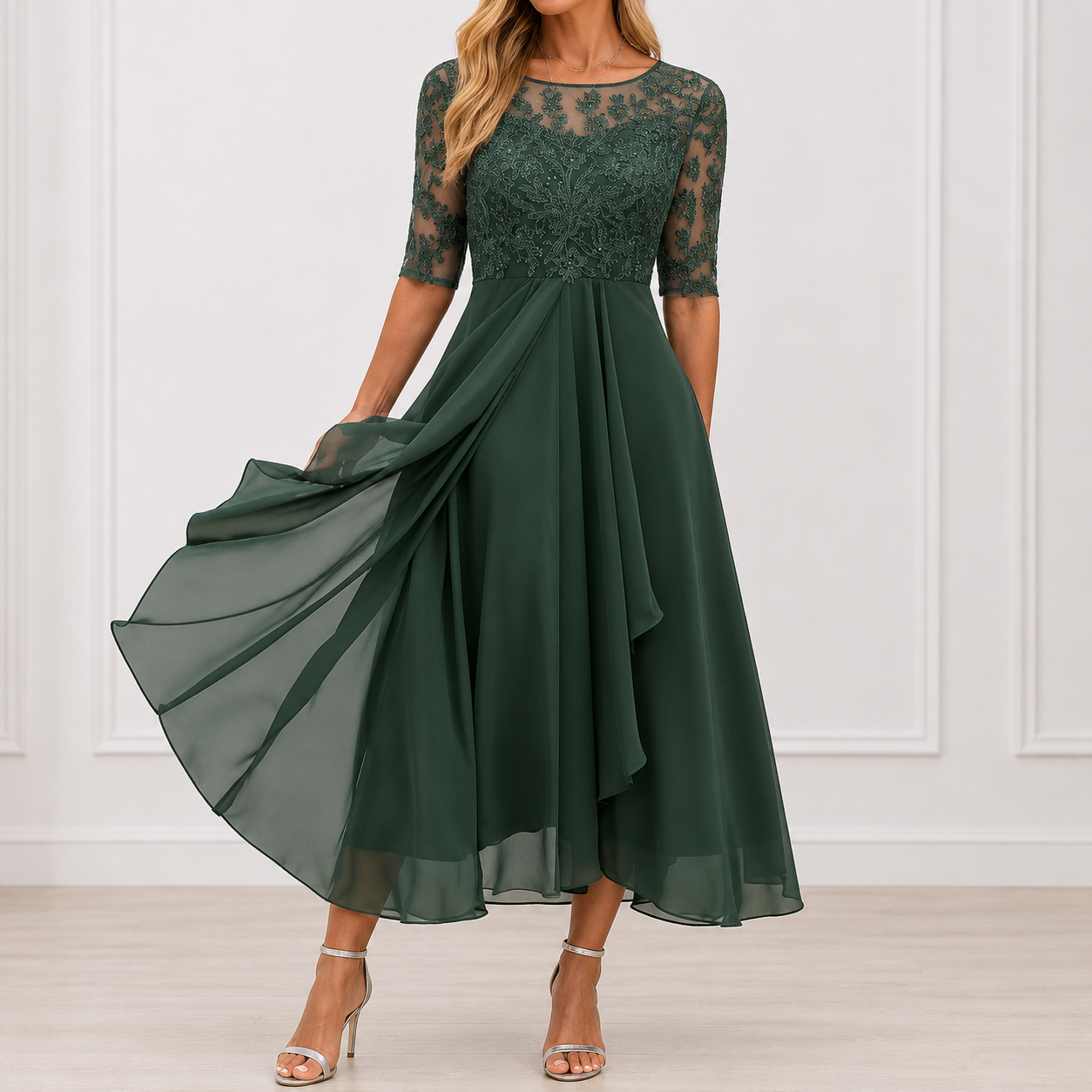 Robe Élégante Femme avec Détails Floraux Lucyle