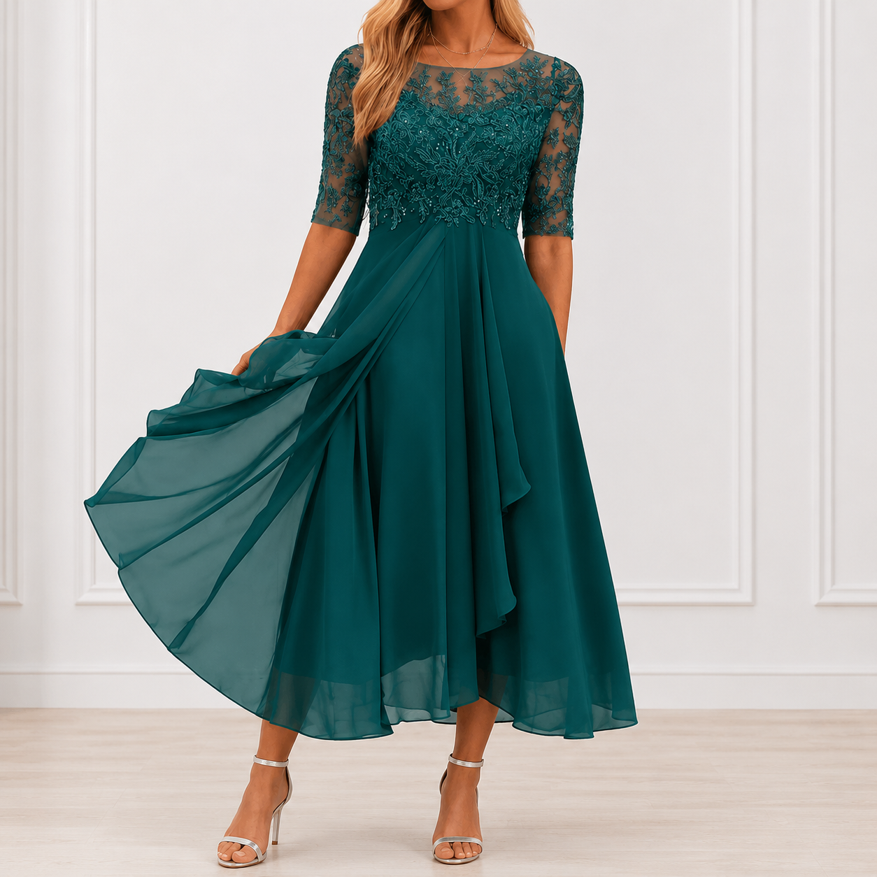 Robe Élégante Femme avec Détails Floraux Lucyle