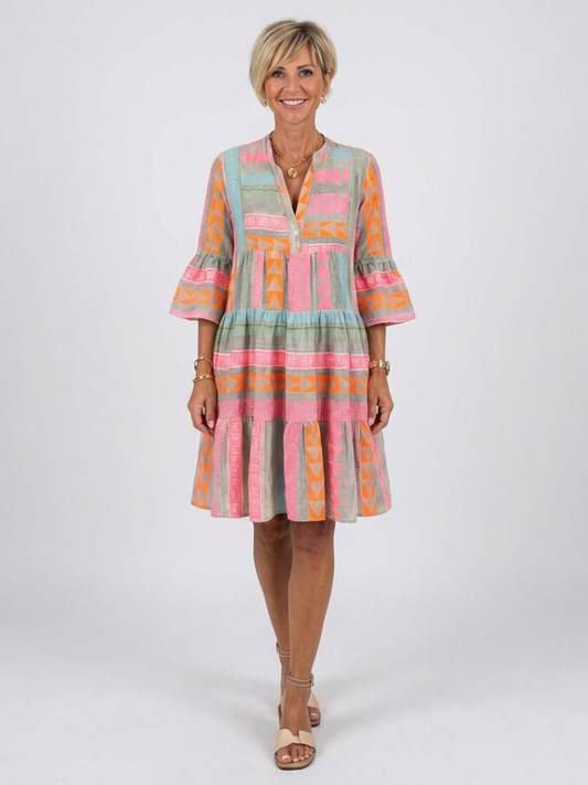 Robe Femme avec Col en V et Jupe à Volants Lucyle