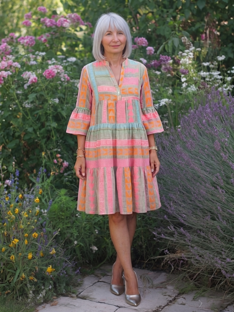 Robe Femme avec Col en V et Jupe à Volants Lucyle