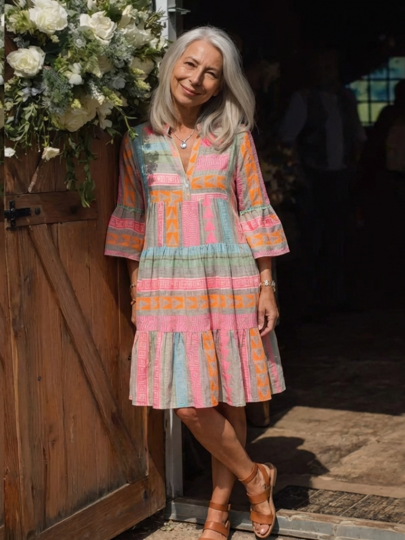 Robe Femme avec Col en V et Jupe à Volants Lucyle