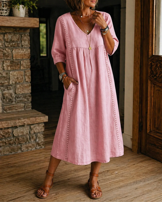 Robe Femme avec Col en V et Poches Pratiques Lucyle