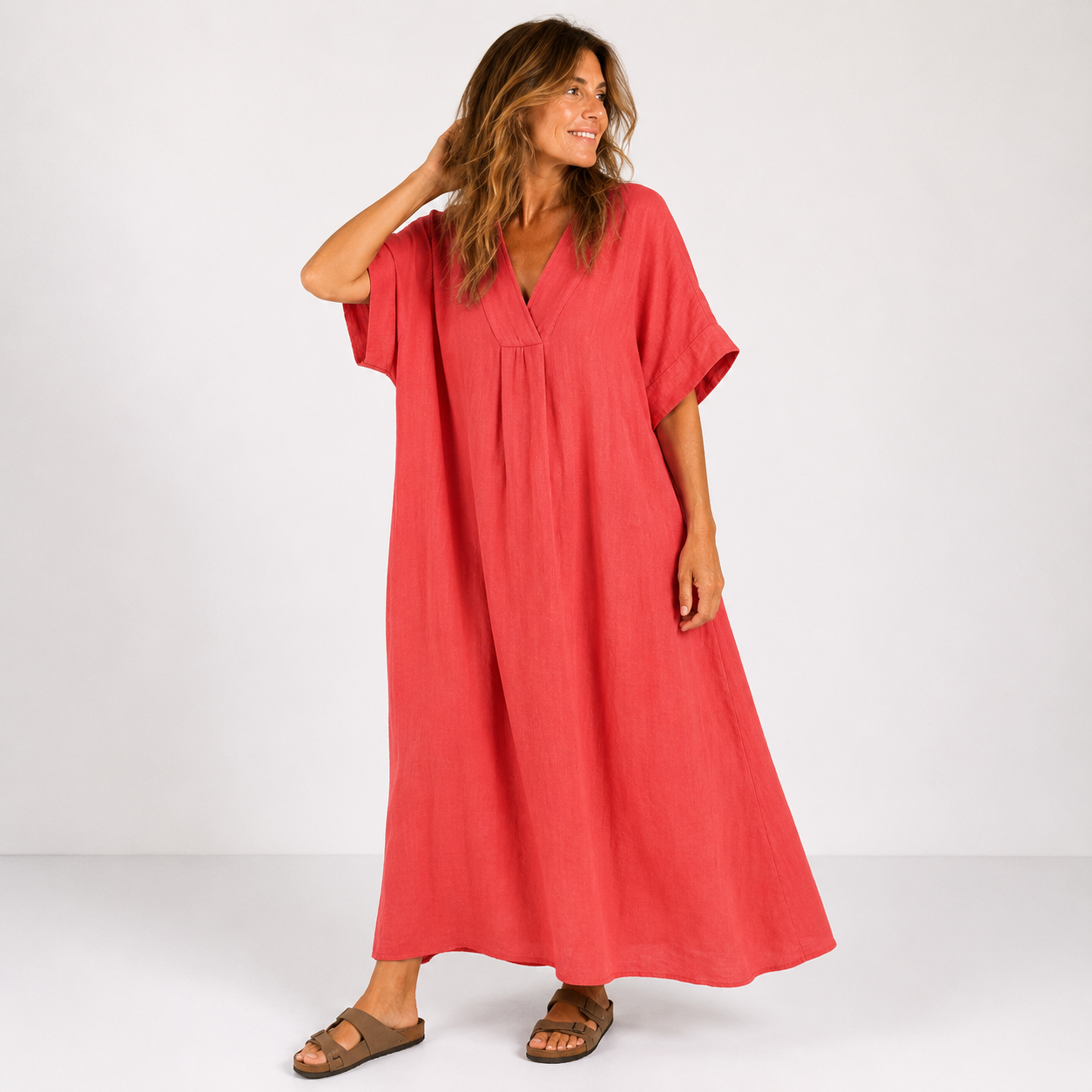 Robe Femme avec Décolleté en V en Coton Lucyle