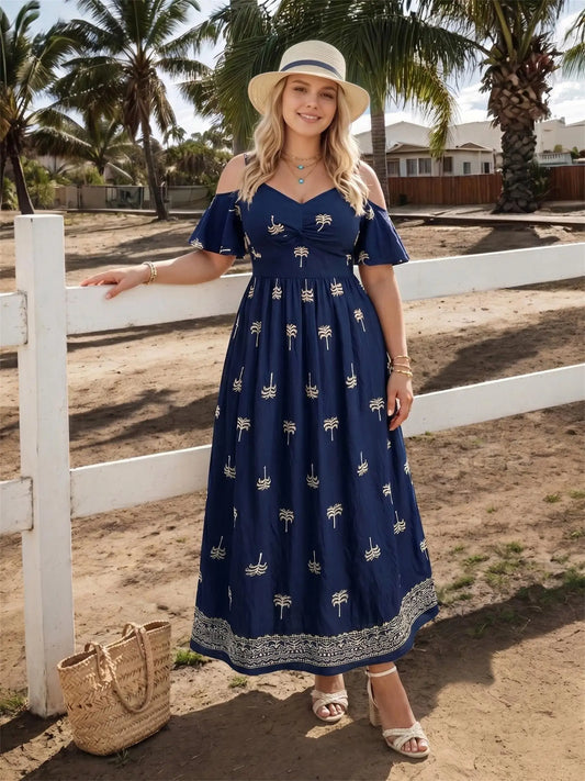 Robe Femme avec Épaules Dénudées et Motif Floral Lucyle