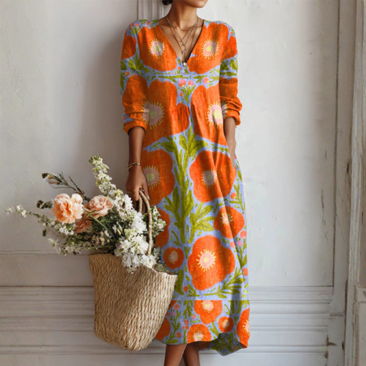 Robe Femme avec Imprimé Abstrait en Lin Lucyle