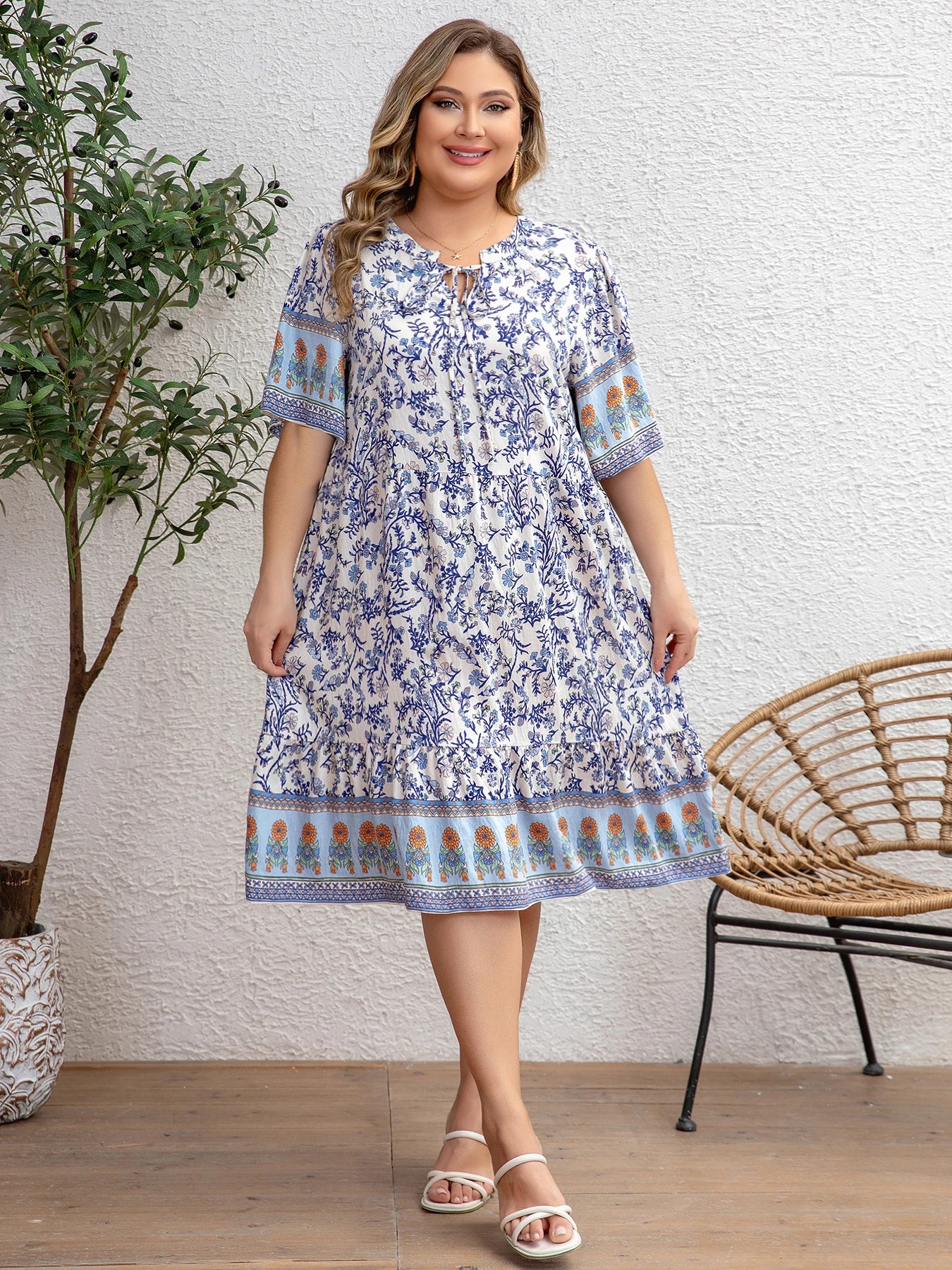 Robe Femme avec Imprimé Floral et Manches Mi-Longues Lucyle