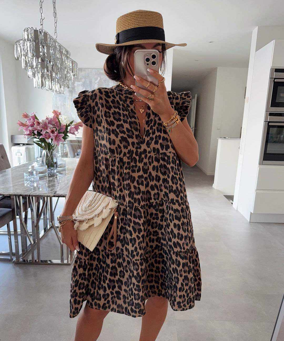 Robe Femme avec Imprimé Léopard et Manches Volantes Lucyle