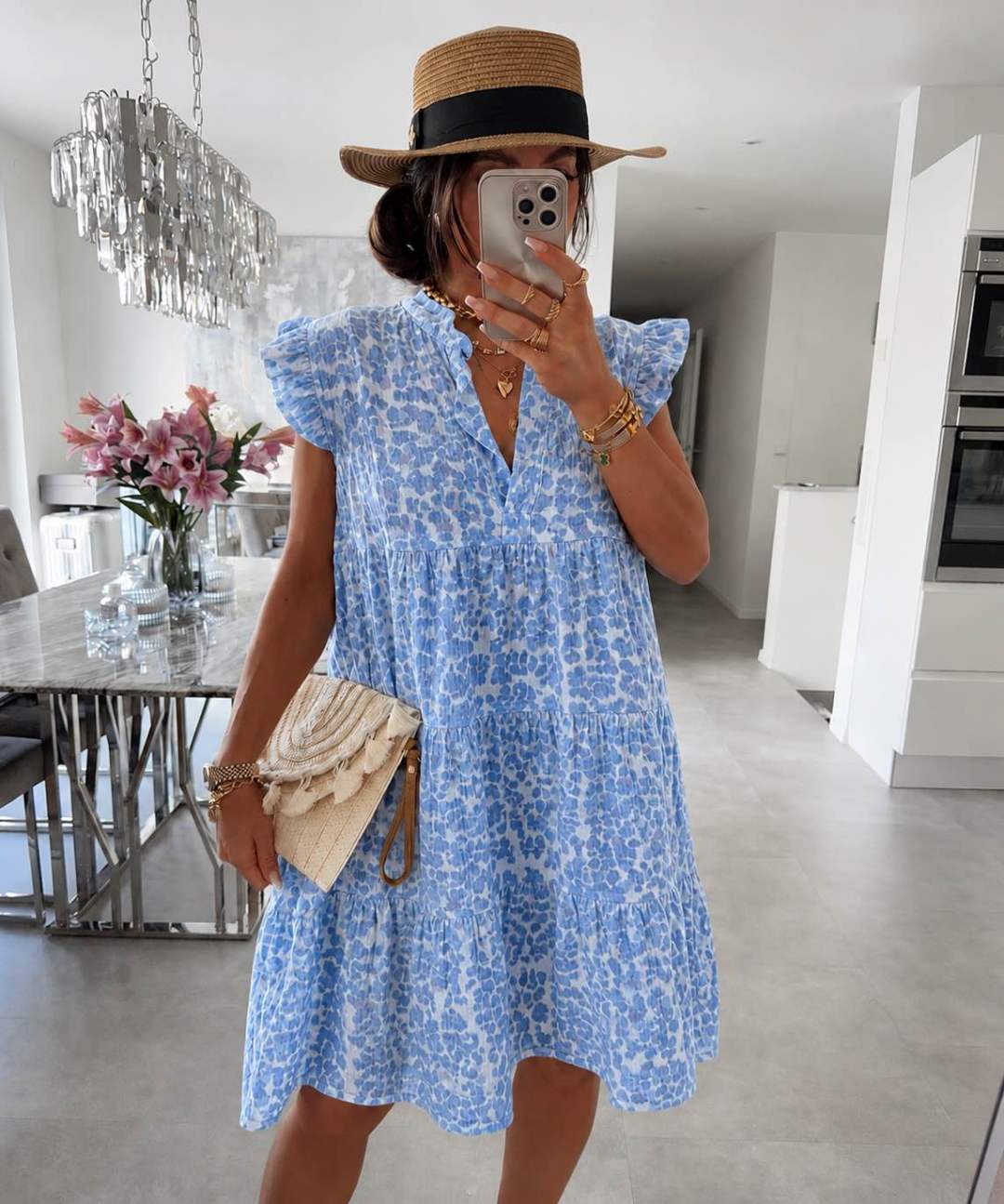 Robe Femme avec Imprimé Léopard et Manches Volantes Lucyle