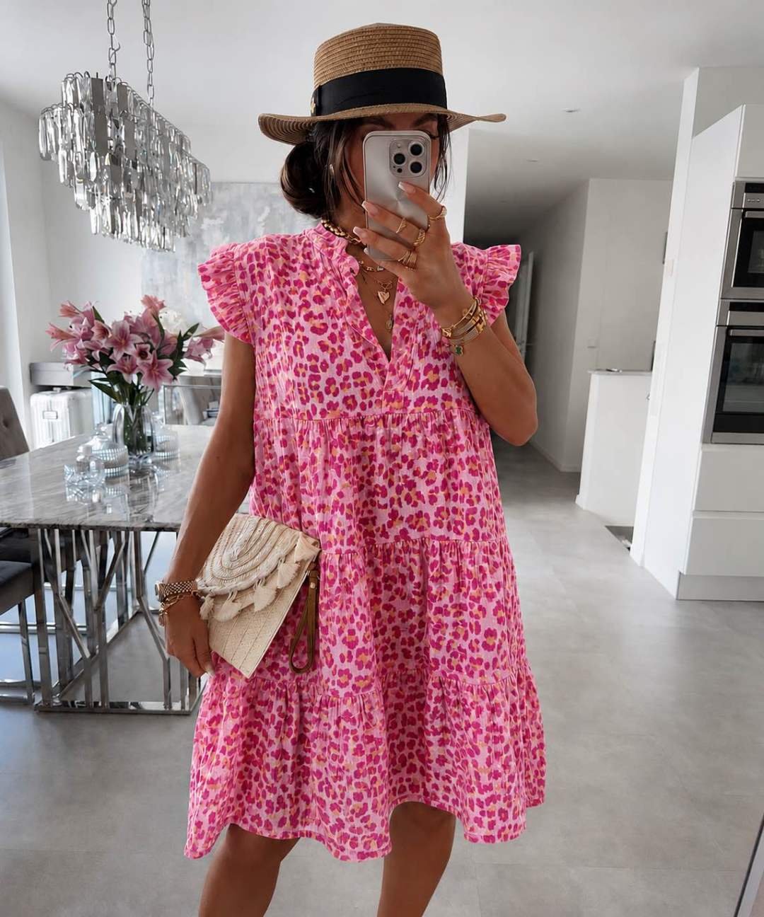 Robe Femme avec Imprimé Léopard et Manches Volantes Lucyle