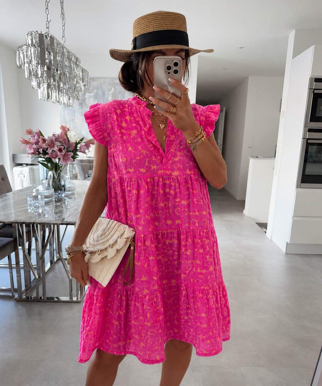Robe Femme avec Imprimé Léopard et Manches Volantes Lucyle