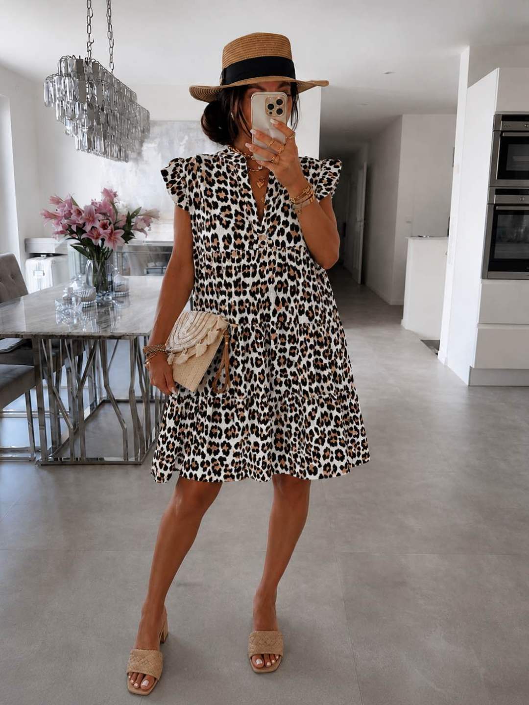 Robe Femme avec Imprimé Léopard et Manches Volantes Lucyle