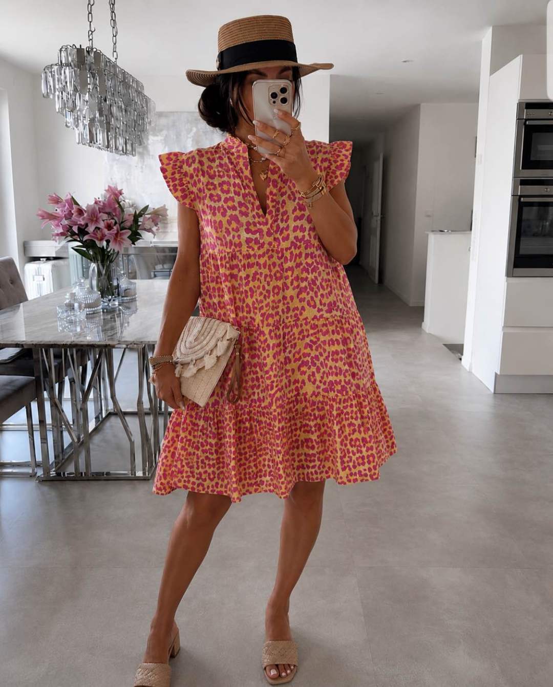 Robe Femme avec Imprimé Léopard et Manches Volantes Lucyle