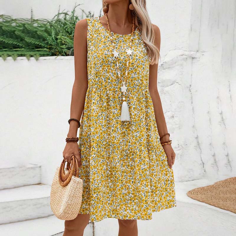Robe Femme avec Motif Floral et Col Rond Lucyle