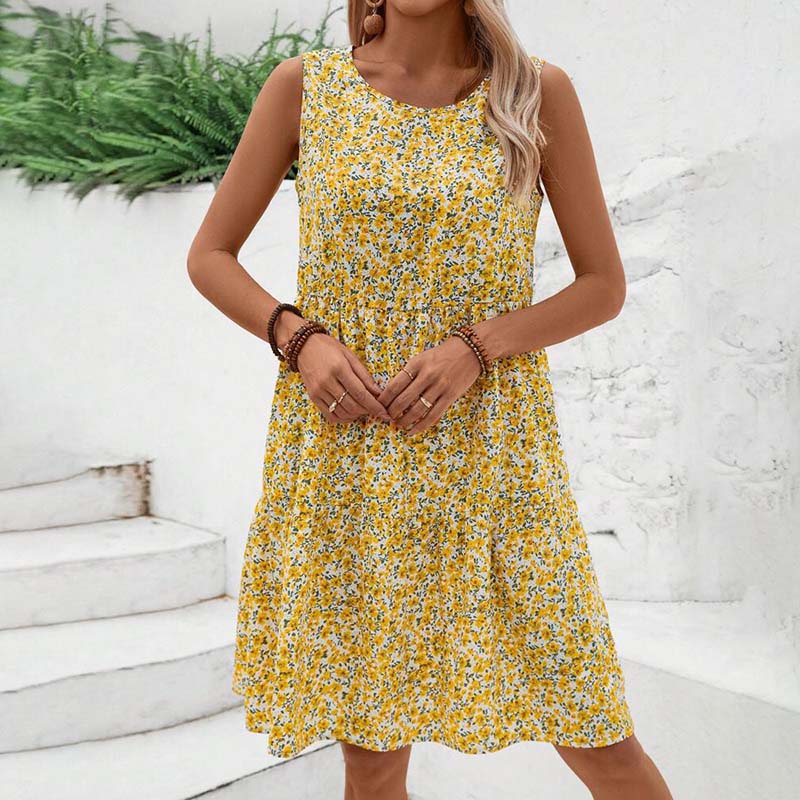 Robe Femme avec Motif Floral et Col Rond Lucyle
