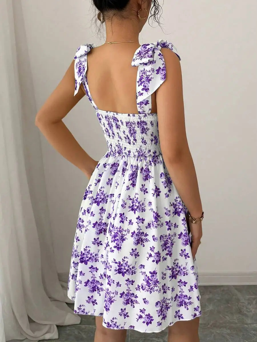 Robe Femme avec Nœud à Fleurs et Épaules Dénudées Lucyle