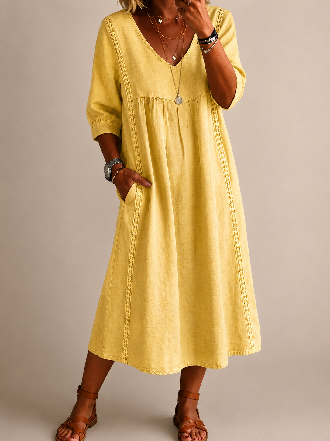 Robe Femme en Lin avec Encolure en V Lucyle