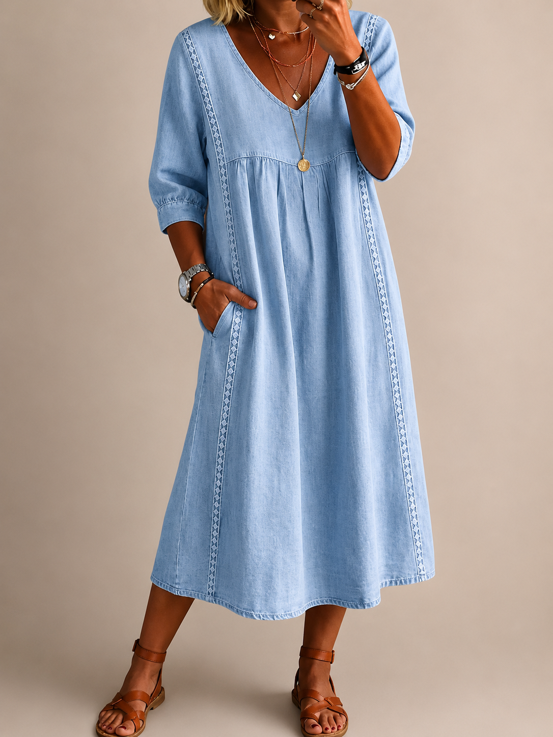 Robe Femme en Lin avec Encolure en V Lucyle