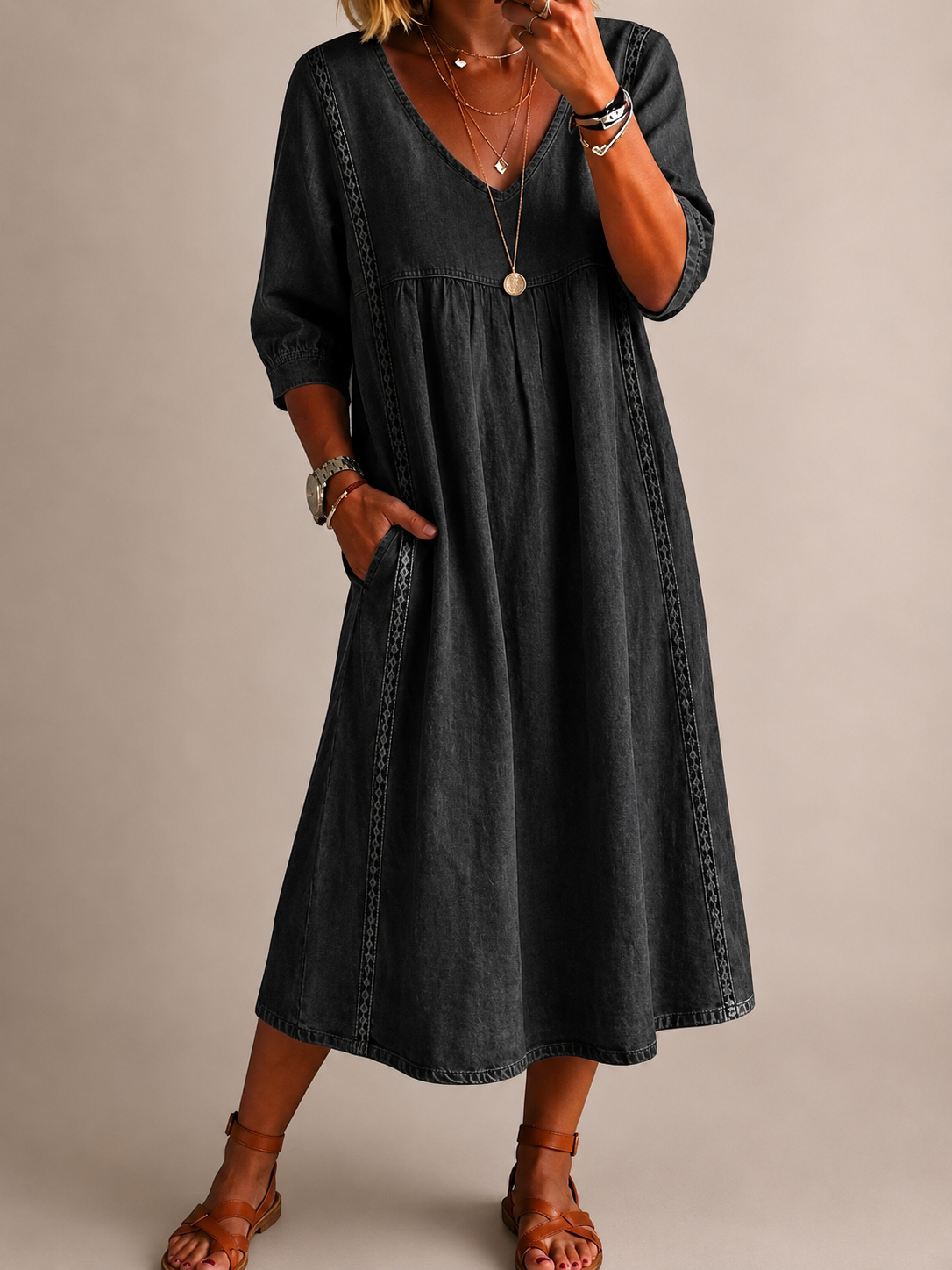 Robe Femme en Lin avec Encolure en V Lucyle