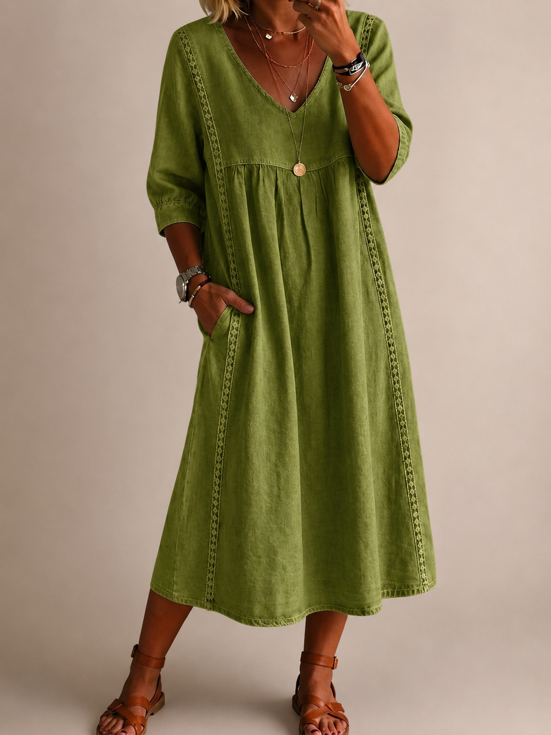 Robe Femme en Lin avec Encolure en V Lucyle