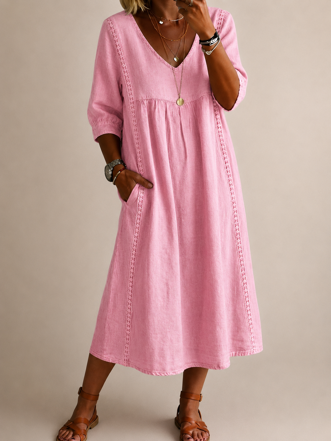 Robe Femme en Lin avec Encolure en V Lucyle