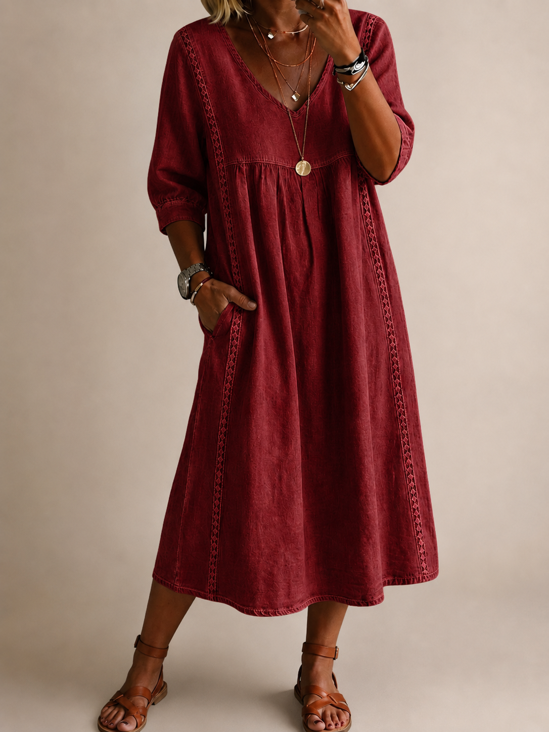 Robe Femme en Lin avec Encolure en V Lucyle