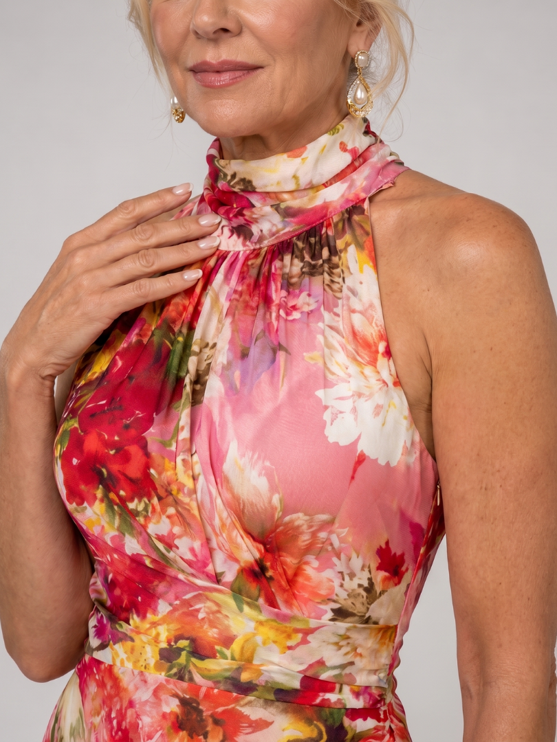 Robe Longue Femme Imprimé Fleuri avec Col Licou Lucyle